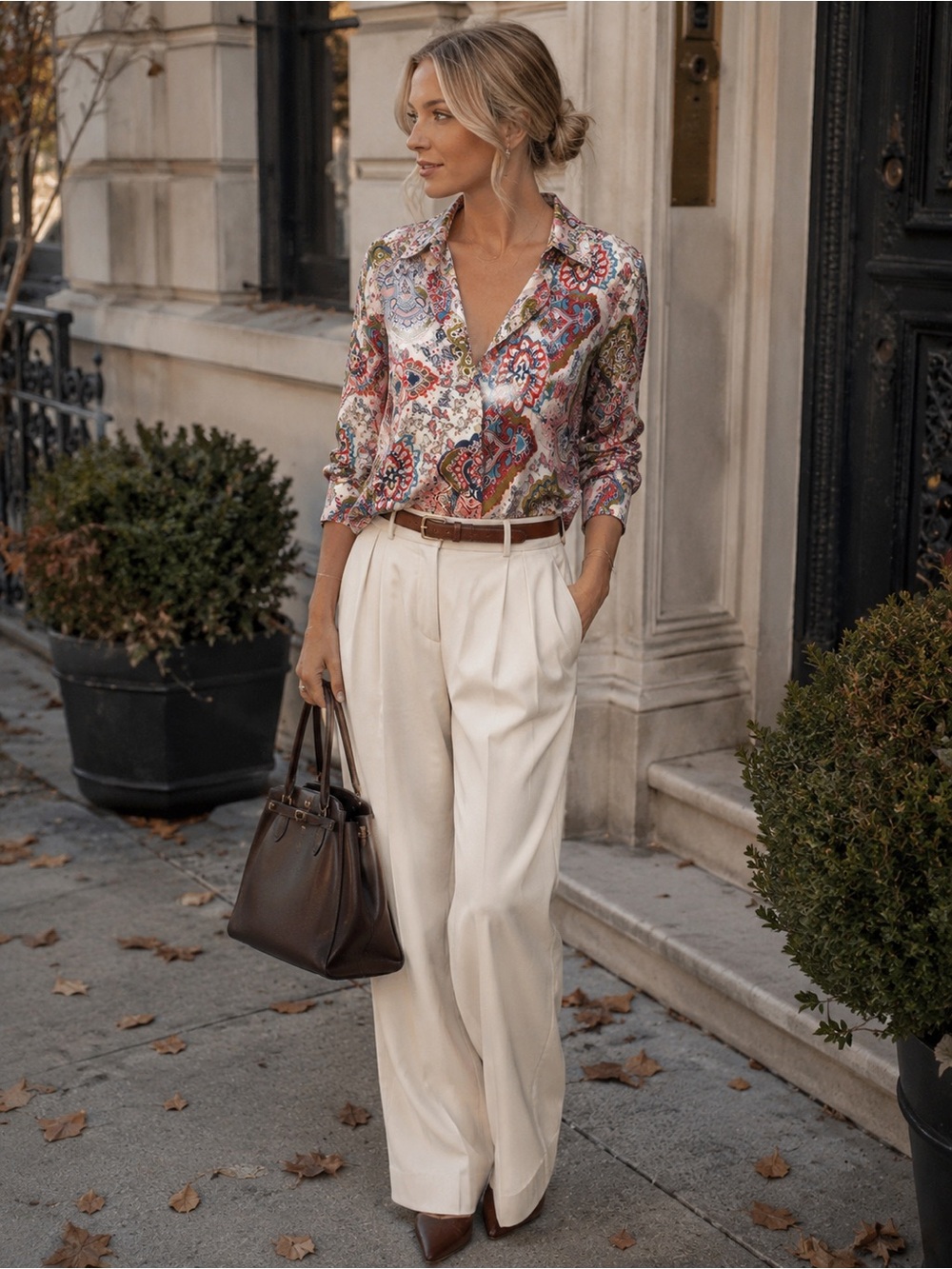 Zara Paisley Print Satin Blouse Multicolor Button Down Shirt XS